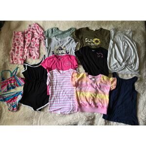 Girl's 7-8 Mixed Variety Lot of Clothes Shirts, Swimsuit, Romper, Pjs